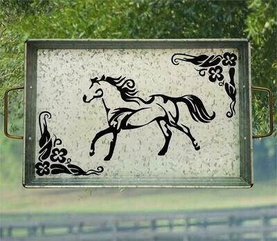 Mystic Horse & Flowers Galvanized 21" Serving Tray #AM66