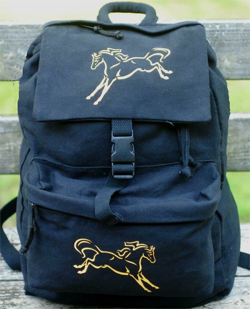 Montana Art Applique 17" Canvas Vintage Black Backpack # AC05