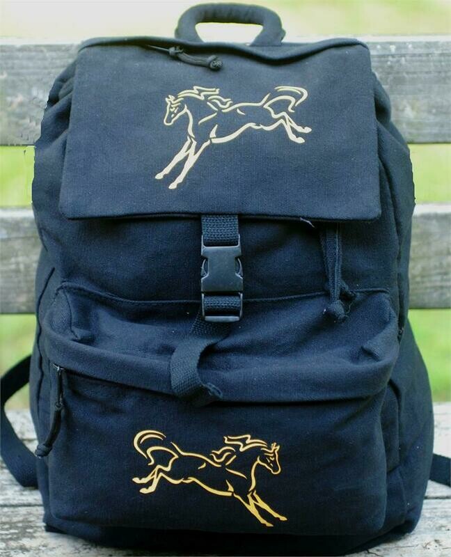 Montana Art Applique 17" Canvas Vintage Black Backpack # AC05