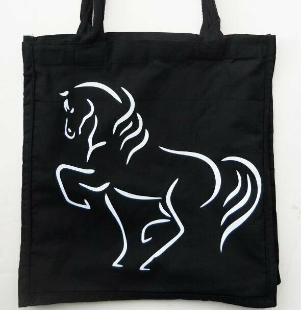 Maestro Horse Art Black Cotton Canvas Tote Bag #A302TB