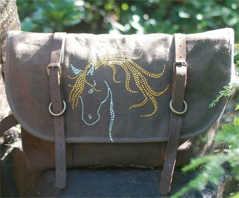 Leather & Canvas Rhinestudded Valentino Art 18"  Explorer Bag # A97VP