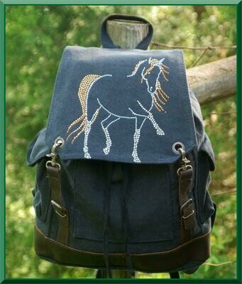 Leather Accent Destina Art 16 Vintage Canvas Expedition Backpack #A47BP