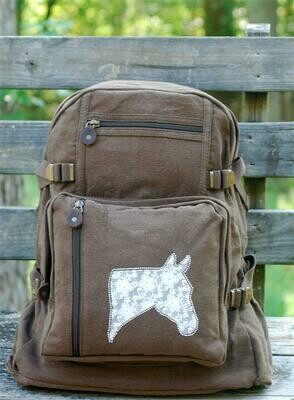 Laced Horse Head Explorer 18" Burly Mocha canvas Backpack #A414B