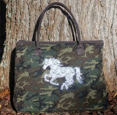 Laced Running Horse Quilted Camo 22" Deluxe Tote Bag #ACG29