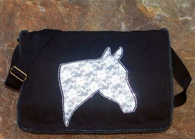 Laced Horse Head Studded Raw Edge Canvas Messenger Bag A414M