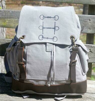 Leather Accent Snaffle Bit 16 Burly Expedition Grey Canvas Backpack #AT3SN