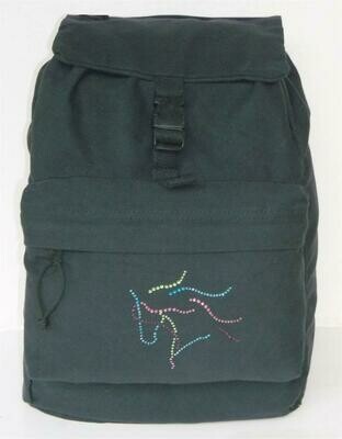 Dream Horse rhinestudded 17" Heavy Canvas Black Backpack # A79D