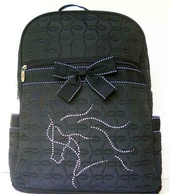 Dream Horse Rhinestudded 15" Black Quilted Backpack Bookbag # A324Q