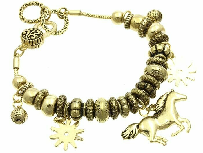Joppa Beaded Antique Bronze look Horse Charm Bracelet #T48B