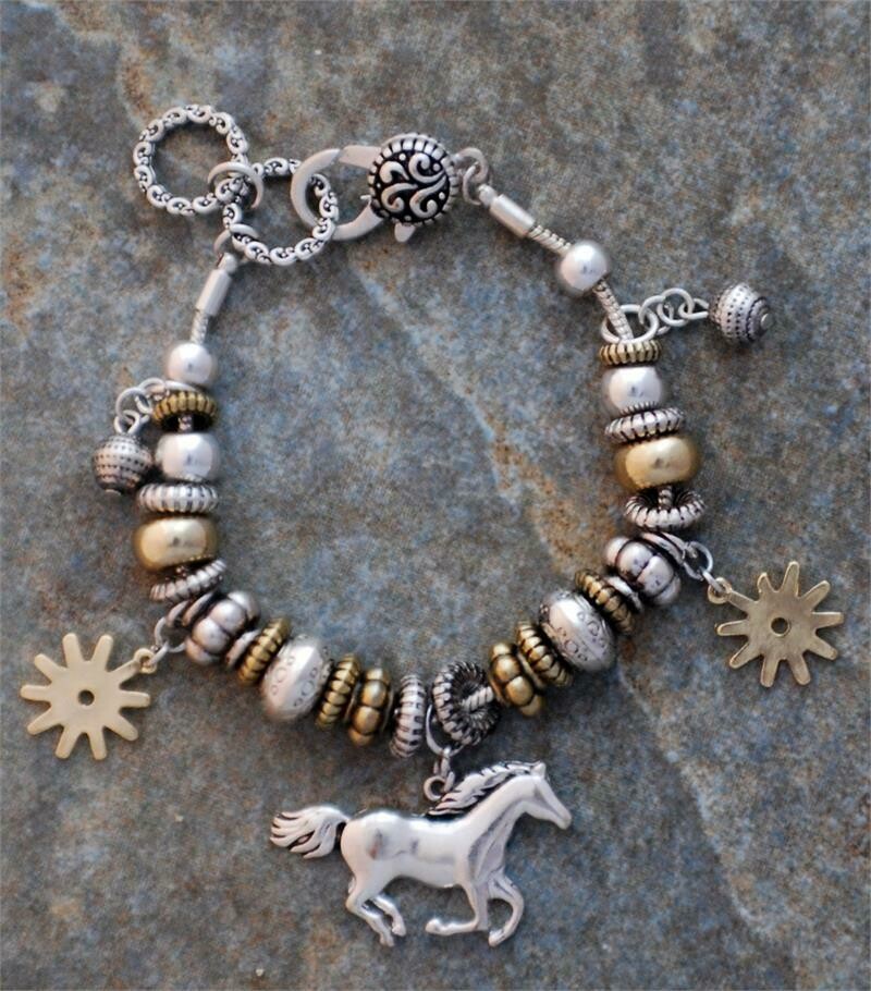 Joppa Beaded 2 Tone Horse Charm Bracelet #T48B2