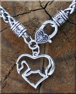 Horse Shaped Heart Silver Tone Bracelet #491SH
