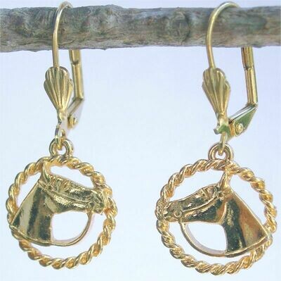 Horse Head rope circle gold tone fashion leverback earrings #4911