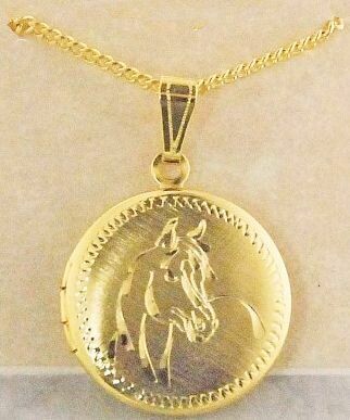 Horse Head Gold Tone Locket Necklace #492K