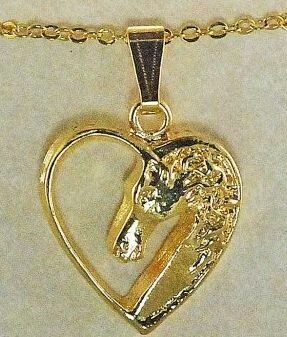 Horse Head Heart Gold Tone Fashion Necklace #492G