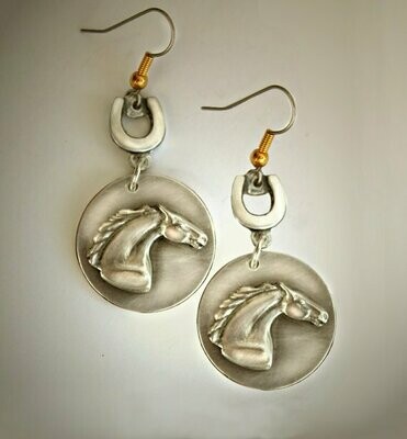 Horse Head Drop Pewter Earrings #4101D