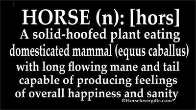 "HORSE": A solid hoofed Mammal...producing feelings of overall happiness and sanity" #A905