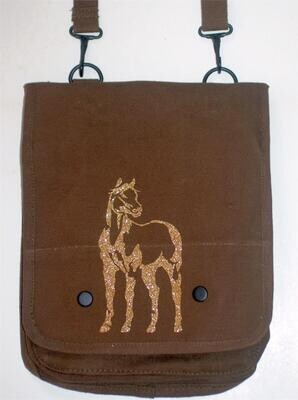 Gold Glitter Quarter Horse Brown Canvas iPad�� Bag #A82PB