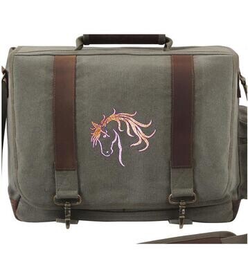 Glitter Valentino Horse Vintage Canvas & Leather Messenger Bag #A79GM