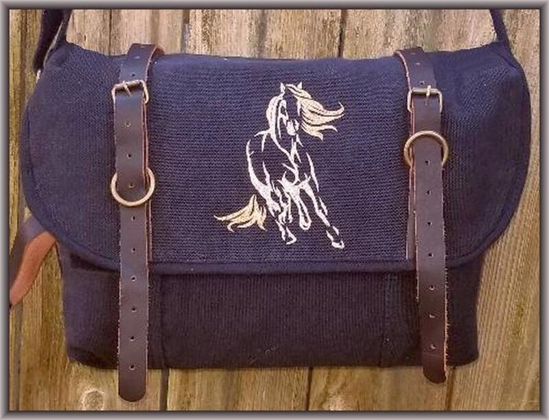 Glitter Maverick Horse  18" Vintage Black Leather Accent Explorer Bag #AMV121