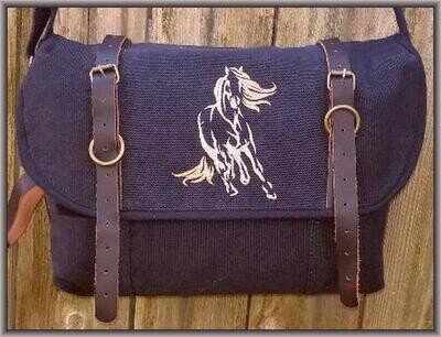 Glitter Maverick Horse 18" Vintage Black Leather Accent Explorer Bag #AMV121