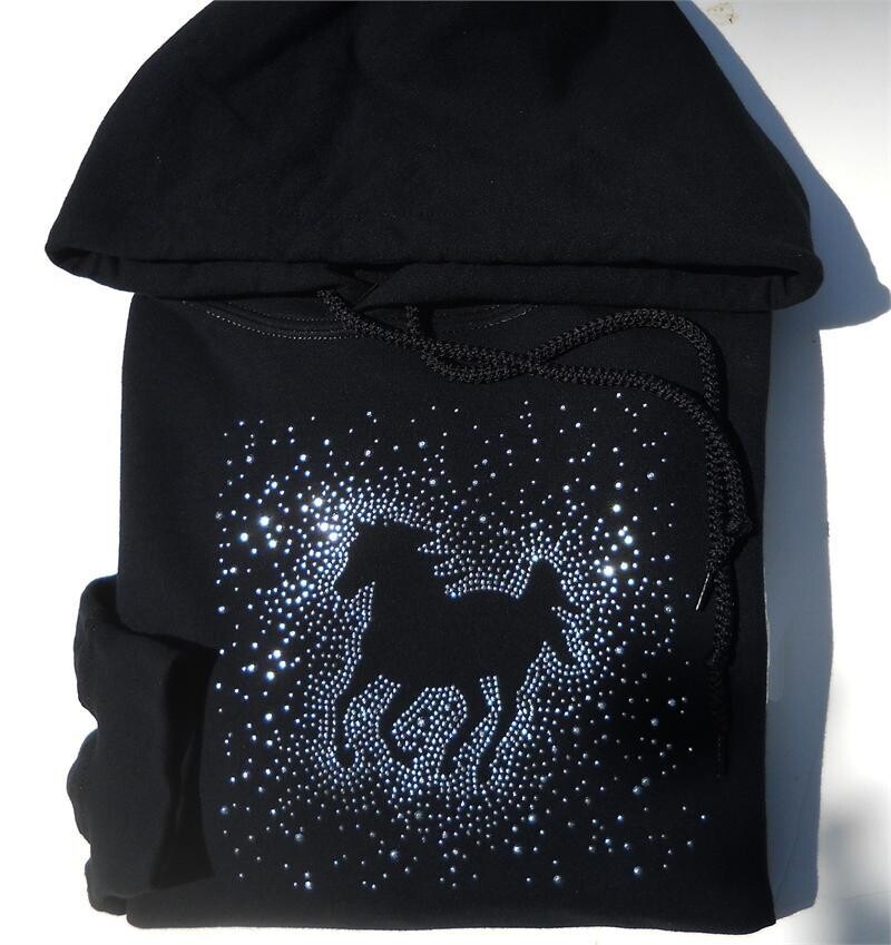Glitter Galloping Rhinestudded Black Tee- Sweatshirt & Hoodie #AG24