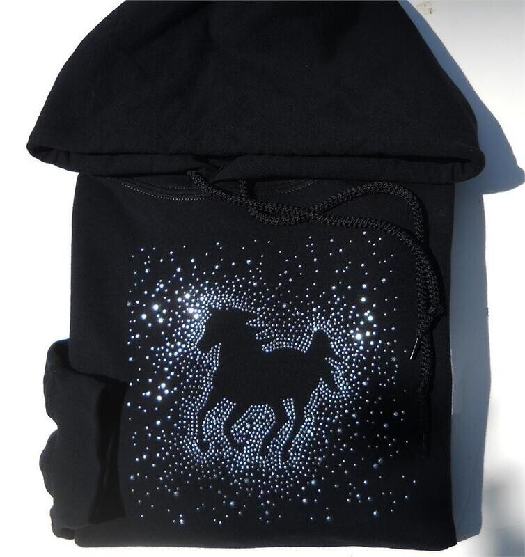 Glitter Galloping Rhinestudded Black Tee- Sweatshirt & Hoodie #AG24