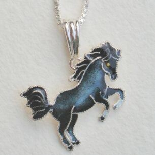 Friesian Horse Sterling Silver Enameled 18" Necklace #2861N