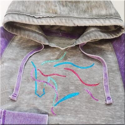Glitter Dream Horse Ladies Acid-washed Zen Pullover V-neck Hoodie #A977X