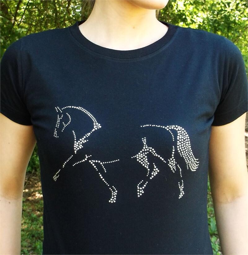Forward Motion Dressage Rhinestudded Ladies Black Tee #AT43