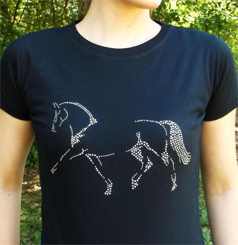 Forward Motion Dressage Rhinestudded Ladies Black Tee #AT43