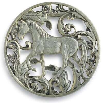 Elegant Horse & Oak Leaves 8" Aluminum Trivet #471TR