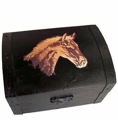 Horse Head Antiqued Wood Trunk Box #472HH