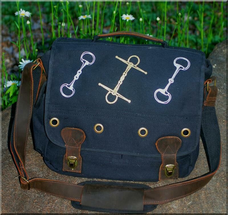 Accent Leather GlitterSnaffle Bits 18" Burly Canvas Messenger Bag # A72D