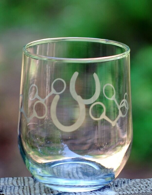 Bit of Luck 15 oz Etched  Stemless Wine Goblet  #A89SB