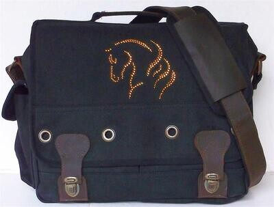 Accent Leather Gold Rhinestudded Horse 18" Burly Canvas Laptop Bag # A722LT