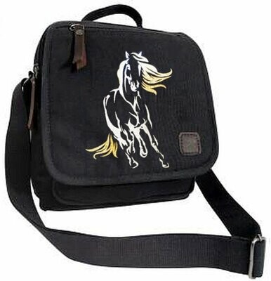 Glitter Maverick Horse Art Black Canvas Cross Body Bag #AMV2E