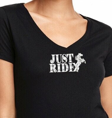"Just Ride" Ladies Sheer V-Neck Tee #AT973