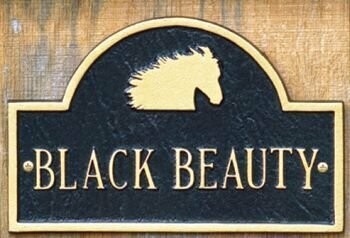 Cast Aluminum Personalized Horse Head Silhouette Arched Stall Plaque.  #DS510