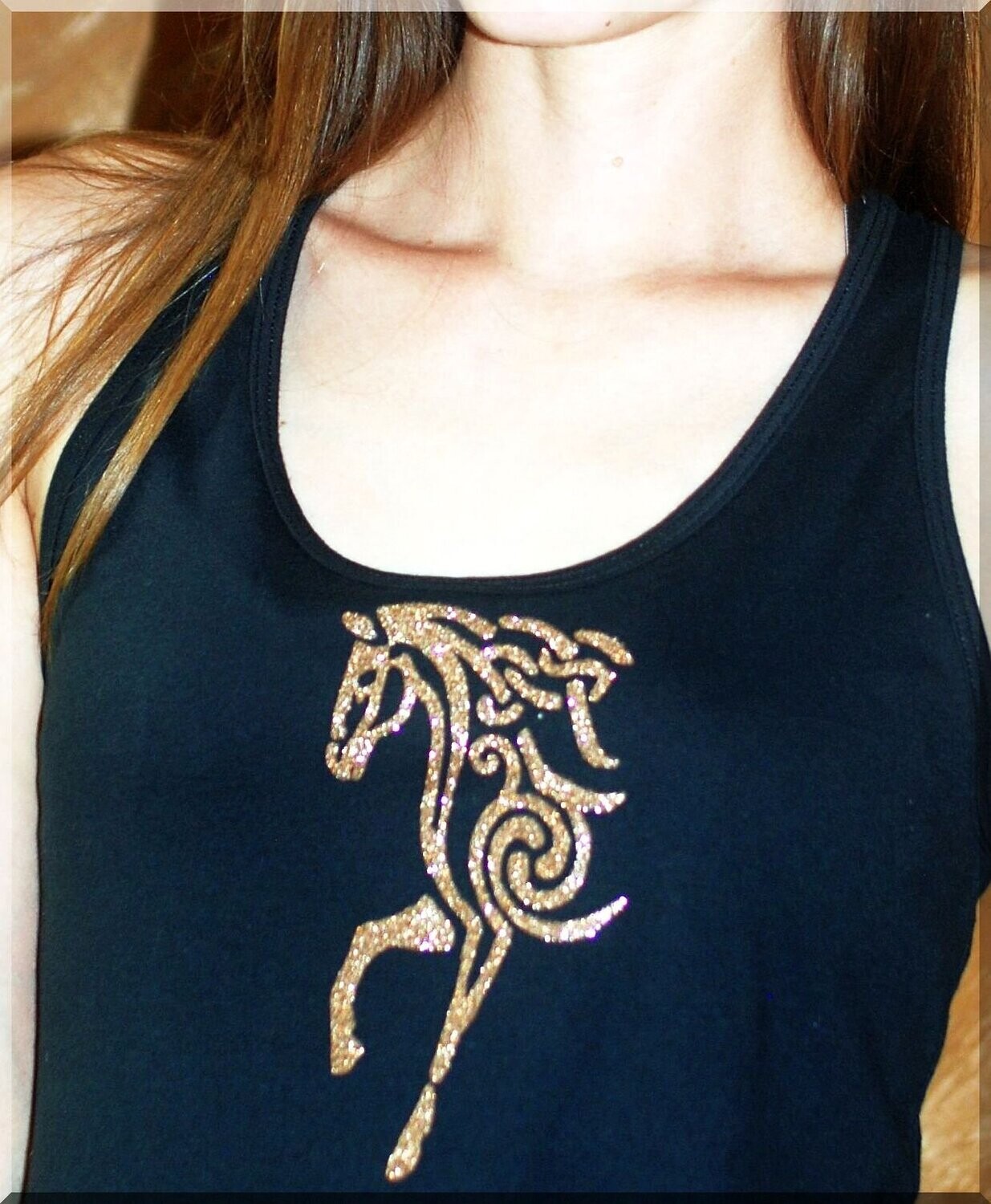 Glitter Celtic Prancing Horse Art Racer Back Ladies Tank Top: #A97RB