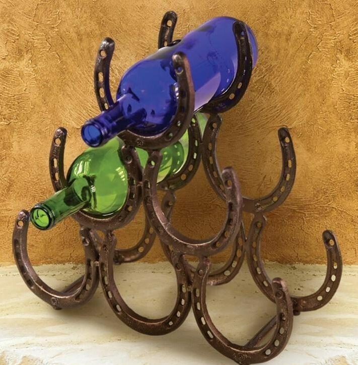 Horseshoe 6 Wine Bottle Cast Iron Counter Rack  #9223B6