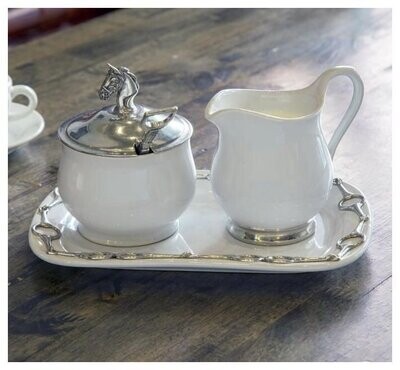 SOLID PEWTER EQUESTRIAN SUGAR AND CREAMER SET #PP393