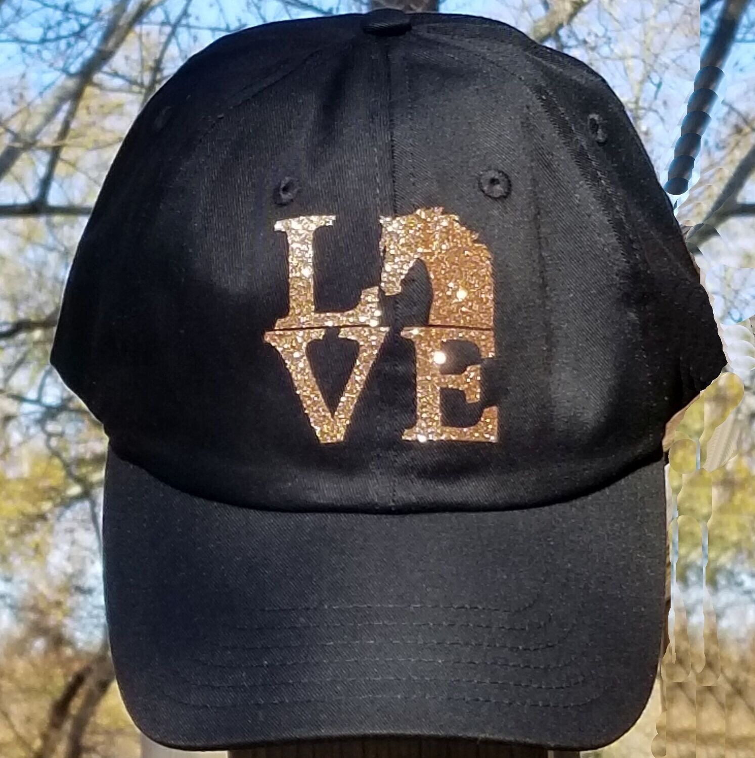 "LOVE" Horse Glitter  Black  Cap #A4177