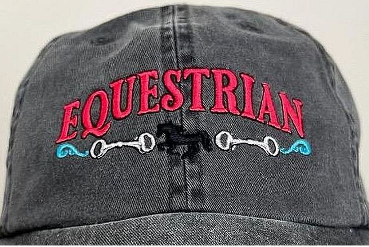EQUESTRIAN Embroidered Washed Black  Cap #A4177