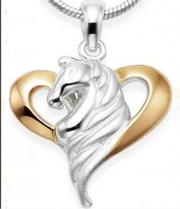 Sterling Silver Gold Plated  Petite  Horse  & Heart 16" Necklace  #422N
