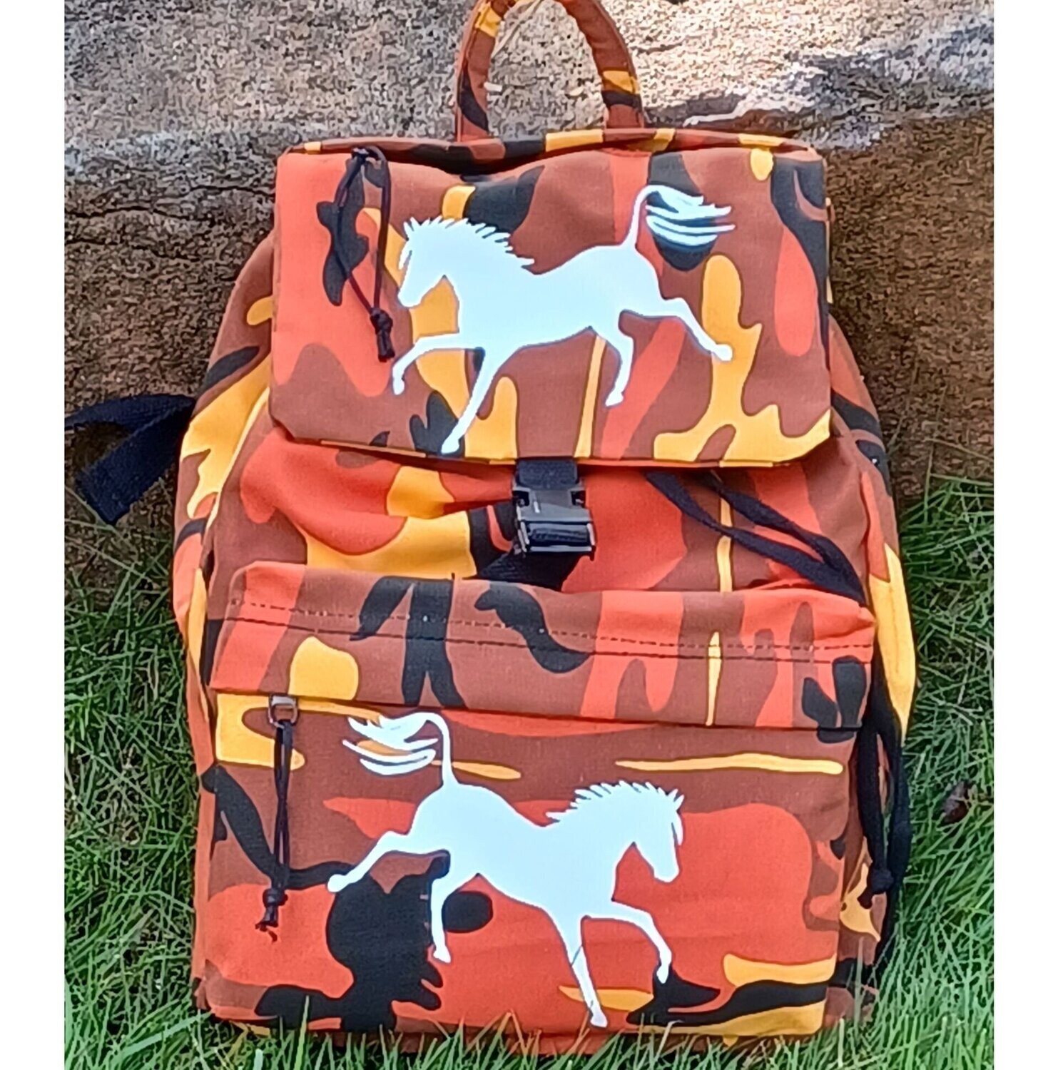 Trinket Pony Orange Camo 17 Canvas Vintage Backpack AT59