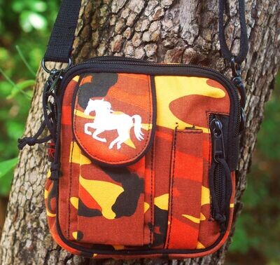 Galloping Horse Orange Camo Cross body Traveler Canvas bag #AC54