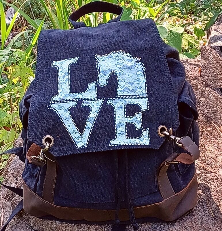 Laced L-O-V-E  16" Vintage Natural Canvas Backpack #AL58