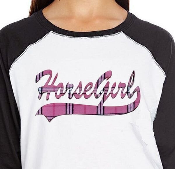 Horse Girls Pink Plaid Applique Youth Baseball tee #A918B
