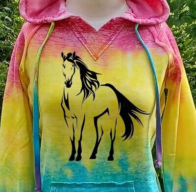 Trooper Horse Art Multi-colored Tie Dyed V-notch Hoodie # ATC88