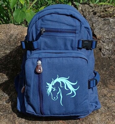 Glitter Valentino Horse Art 15" Burly Canvas Navy Backpack # A720NV